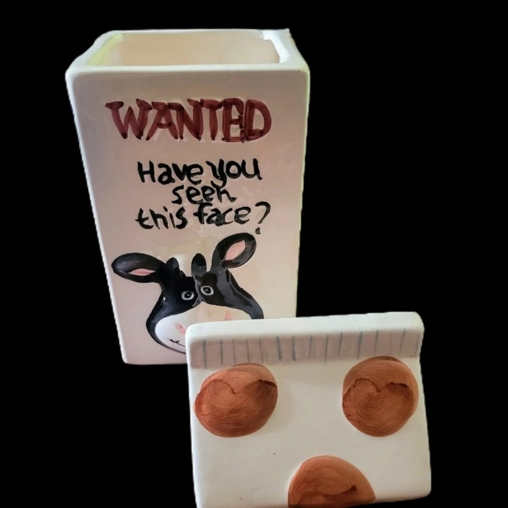 Hermitage Pottery Artist Signed Wanted Milk Carton Cookie Candy Jar Canister.